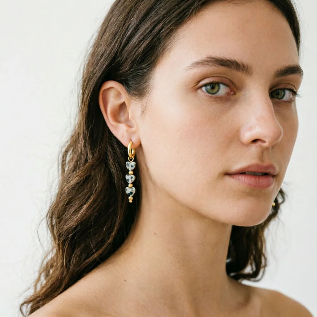 316L Edelstahl Creolen für Damen 2026 Natürlicher Jaspis Herz Mond Stern Anhänger Ohrringe Böhmischer Schmuck – Detail 10