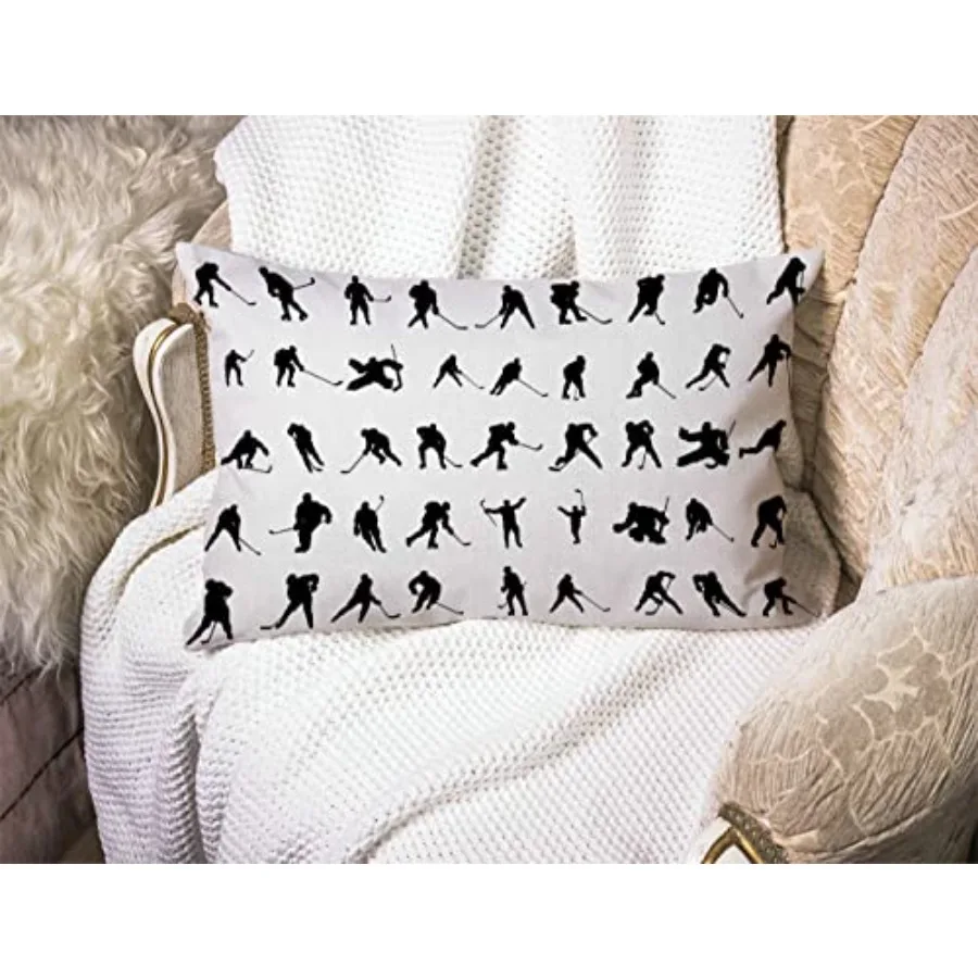 Silhouettes Hockey Players Pillow Cover Farmhouse Sport ice Skating Man Winter Decorations Cushion Case for Sofa Couch Cotton L