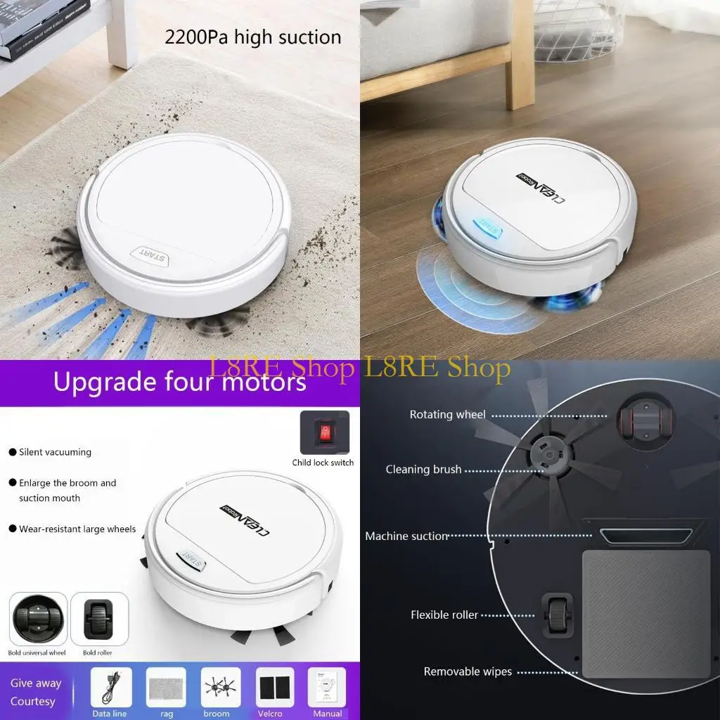 

L8RE 3-in-1 Auto Robotic Vacuums Strong Suction Wet/Dry Use Low Noise Rechargeable