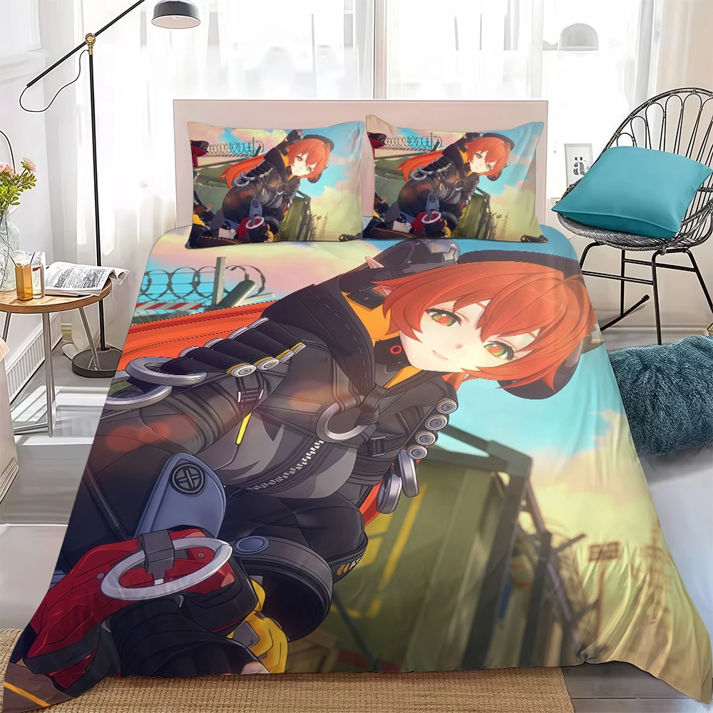 طقم غطاء لحاف من Magus Zenless Zone Zero سرير قطني ناعم الغسيل مكون من 3 قطع صيفي مريح للطلاب عنبر منزلي للأطفال