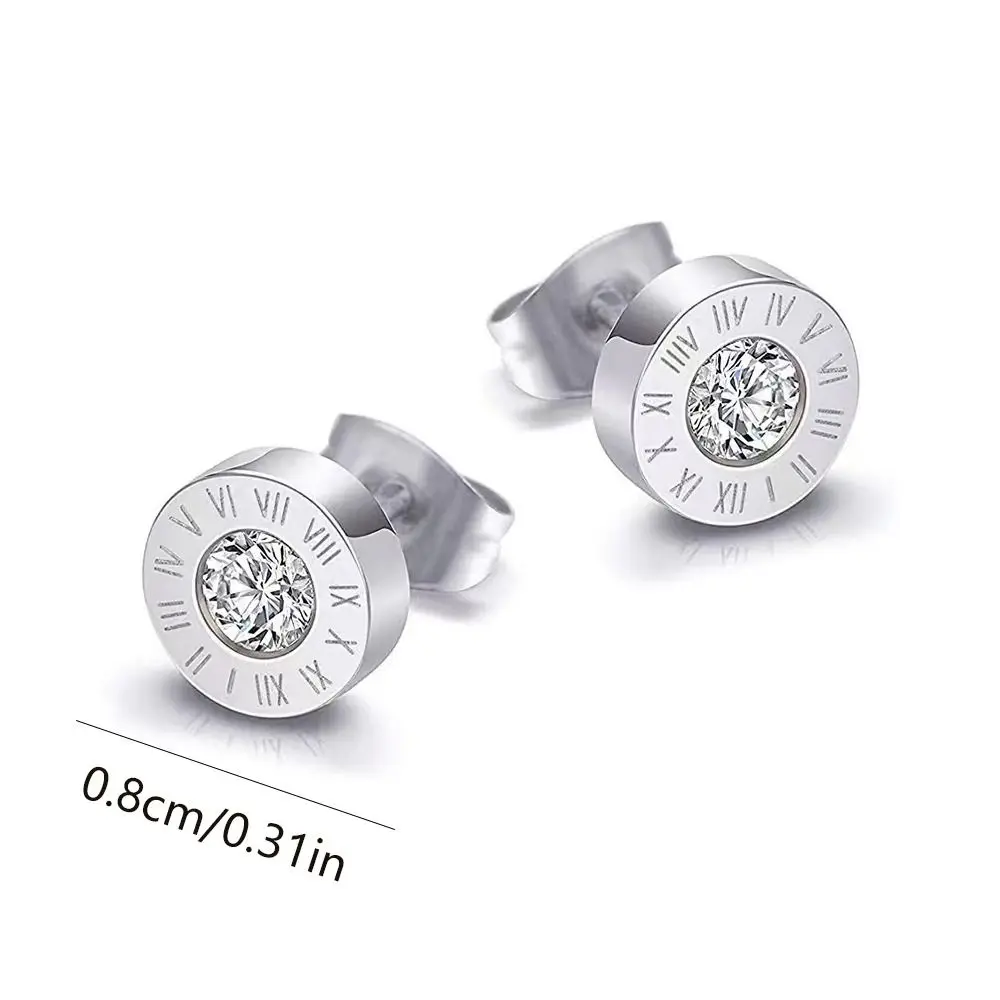 Micro Inlay Rhinestone Roman Numerals Stud Earring Earrings Hip Hop Men Zircon Earrings Stainless Steel Luxury Sense