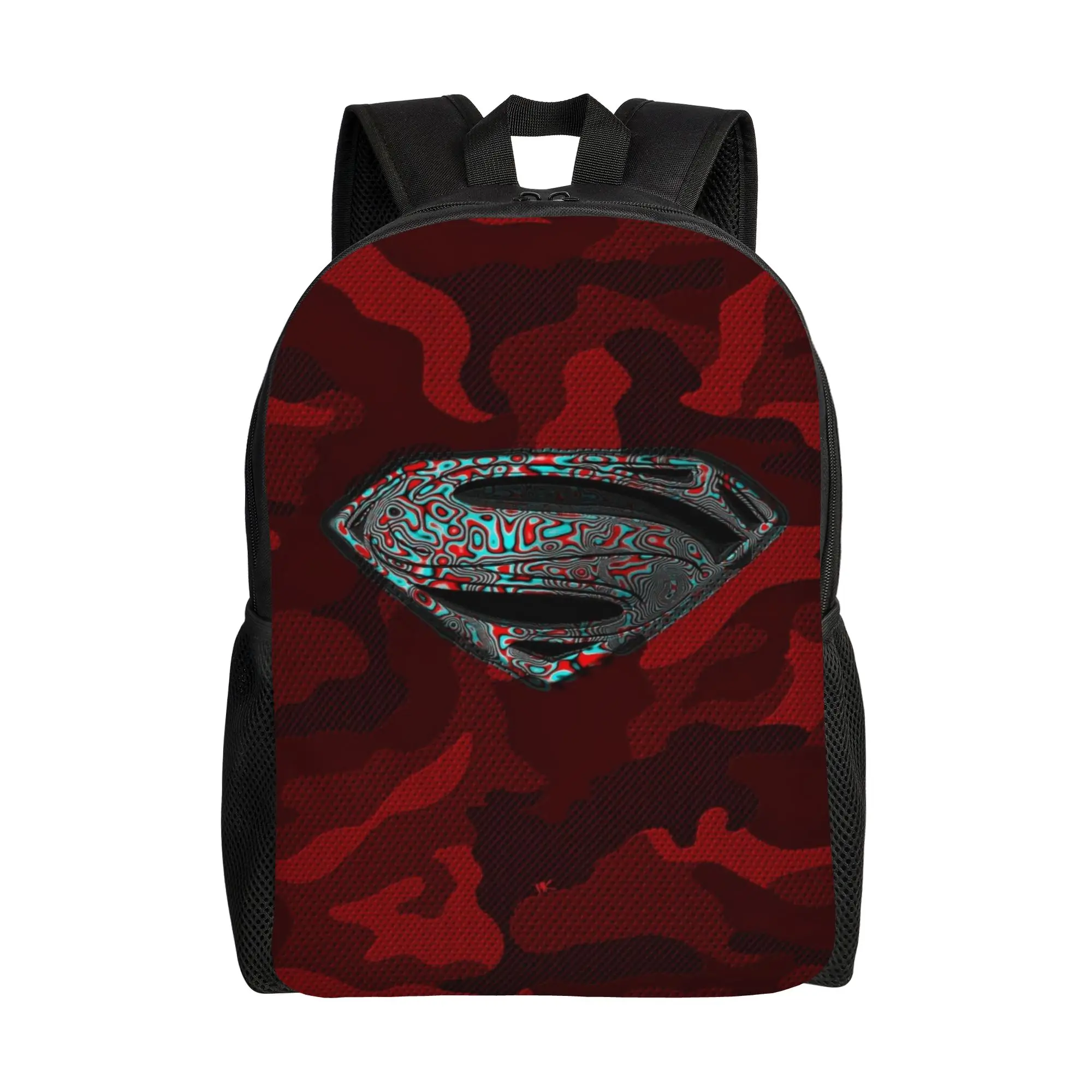 Schoolbag Back to school season Red Camo Texture Superman Shield Logo  Multi-Function Backpack