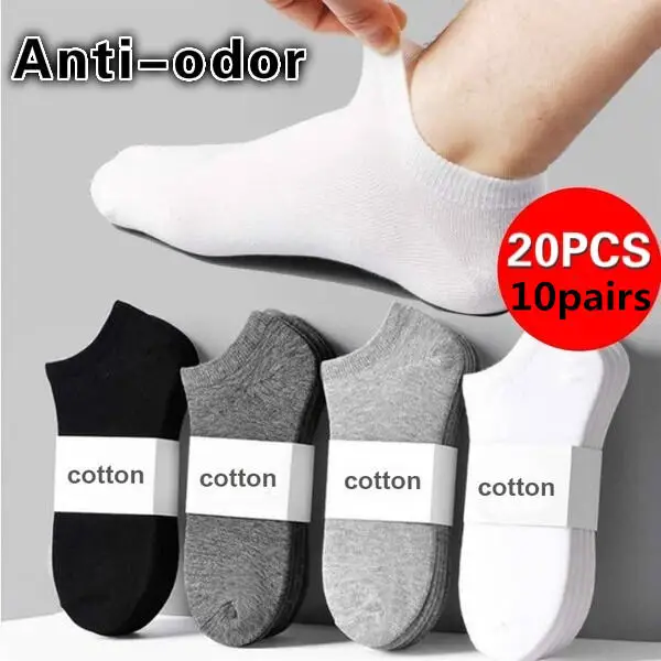 10 pares meias masculinas respirável meias esportivas cor sólida barco meias confortáveis algodão tornozelo meias branco preto