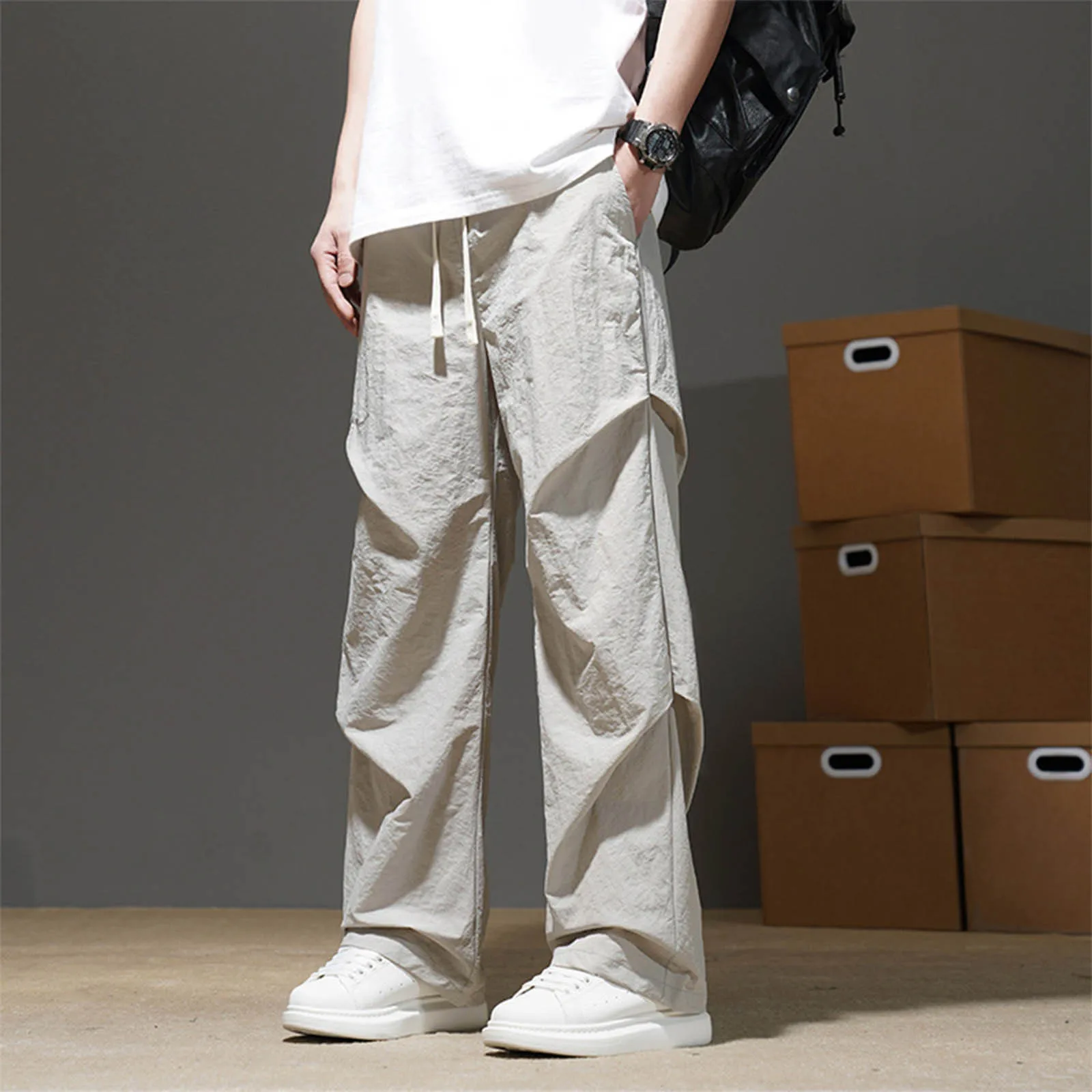 

Men's Long Pants Summer Ice Silk Breathable Drawstring Loose High Quality Straight Leg Pants Y2K Harajuku Street Men's Clothing