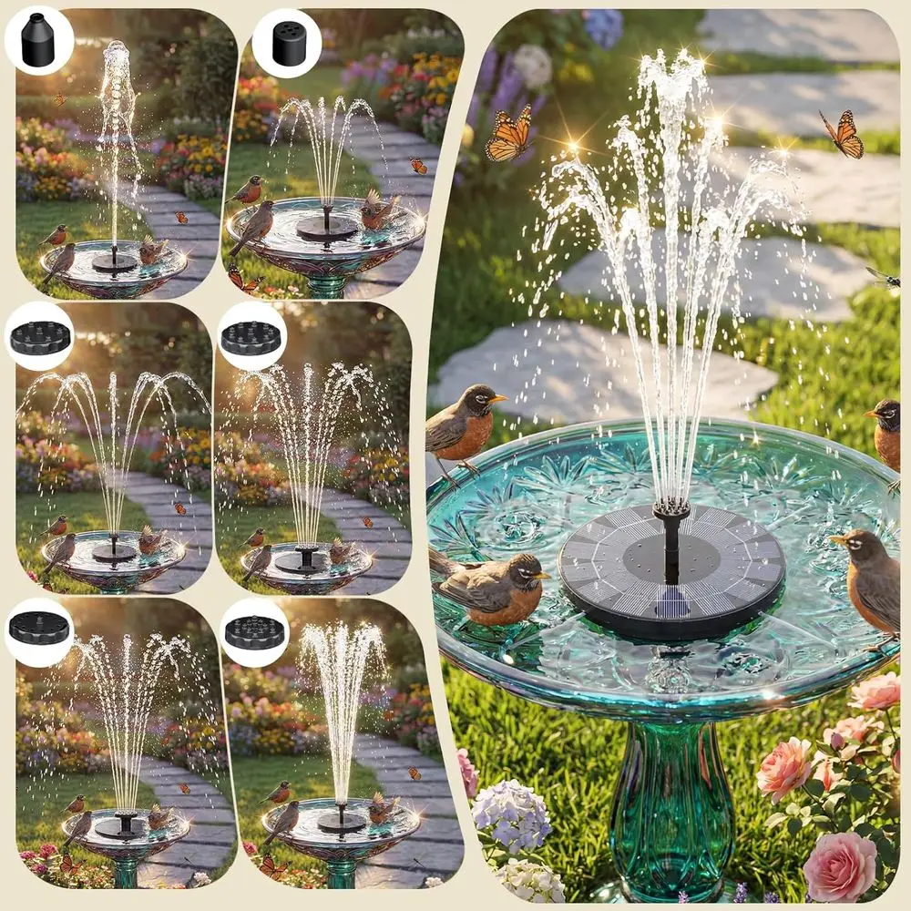 2.5W Bird Bath Fountain Powered Water Fountain with 8 Nozzle & 4 Mixer for Garden, Pond, Pool - view 4