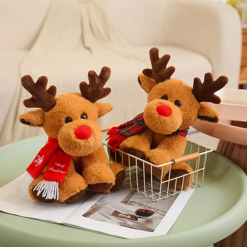 Kawaii Christmas Deer with Scarf Dolls  30cm Lovely Reindeer Plush Toys Stuffed Soft Pillow for Christmas Decoration Gift