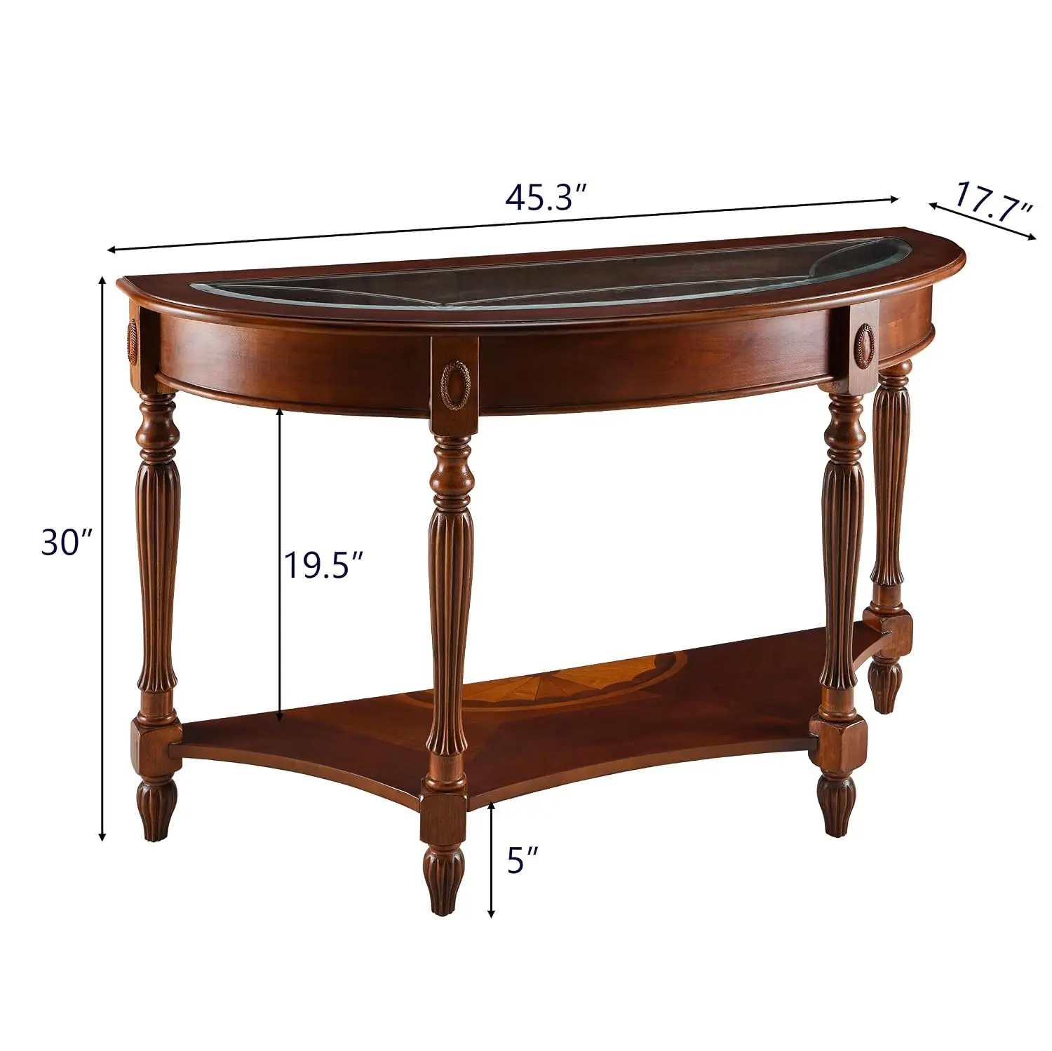 Entry Console Table With Glass Top, Semi-Circle Wood Sofa Table with Storage Shelf,Half-moon Accent Table for, Customized