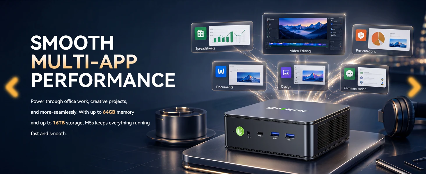 GMKtec M5S AMD R3 5400U Mini PC 4-core 8-thread Portable Computer 16GB DDR5 512GB SSD Computer PC Gaming Desktop PC