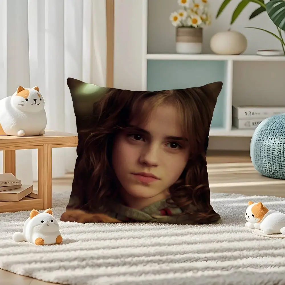 الممثل الساخن E-Emma Watson كيس وسادة الراحة أريكة سرير حريري أنيق غير مرئية سستة مخصص غطاء الوسادة الزخرفية #3