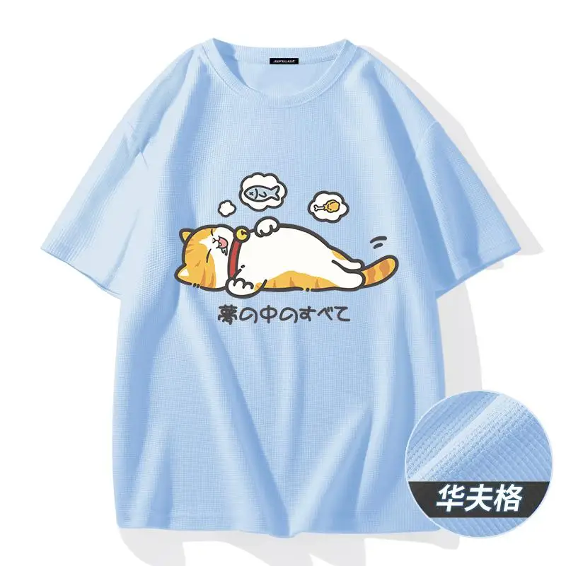 

Short Sleeve T-shirt Women Wafflesque Clothes Gluttonous Cat New Summer Ventilation Perspire Tees For Teenagers Y2k Tops Female