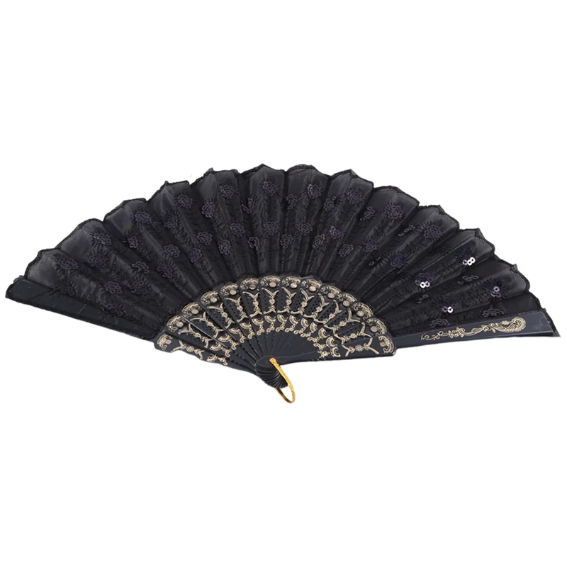 

12Piece Embroidered Sequin Fan Peacock Tail Feather Modeling Fan Hand Fan Foldable