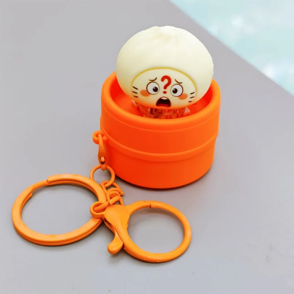 Realistic Glowing Steamer Baozi Fidget Keychain Simulation Slow Rebound Soup Dumpling Light Sound Keyring Press Activated