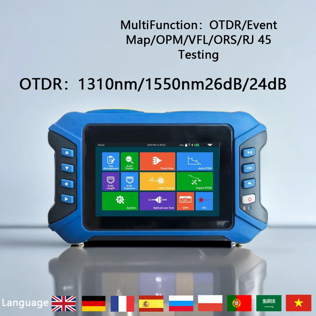 

Free shipping MINI OTDR 1310/1550nm 26/24dB Fiber Optic Reflectometer Touch Screen VFL OLS OPM Event Map Ethernet Cable Tester