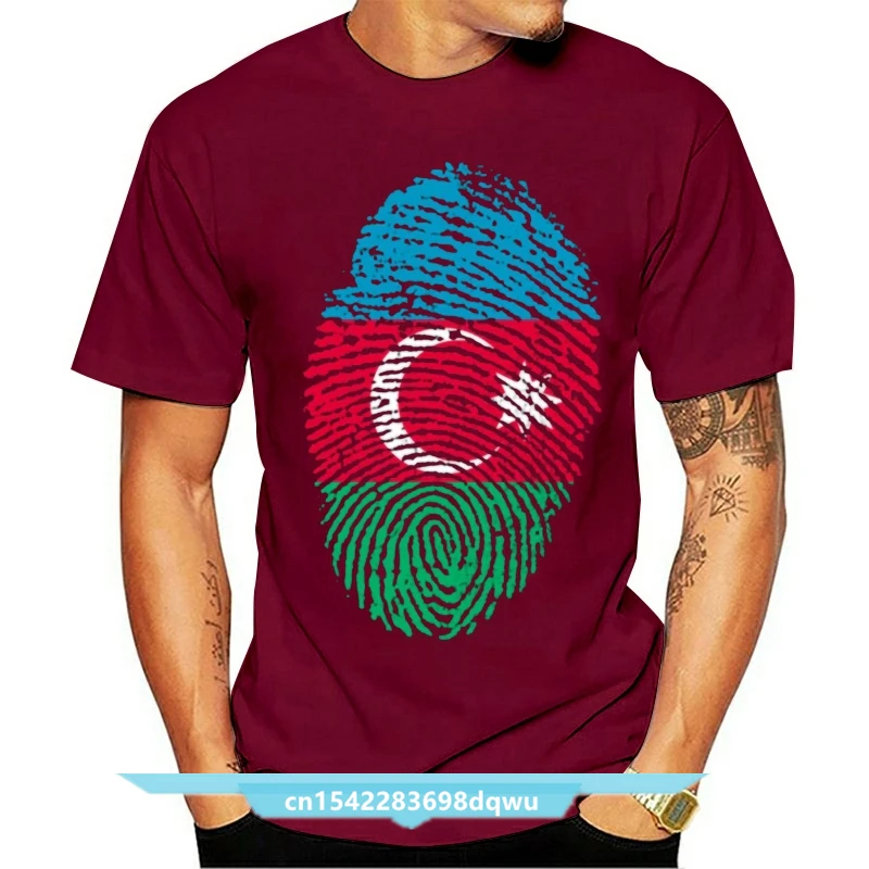 Azerbaijan Flag Fingerprints T-shirt Short-sleeved Custom T-shirt Men's Shirt Group Large Size Cotton Men's T-shirt High Quality