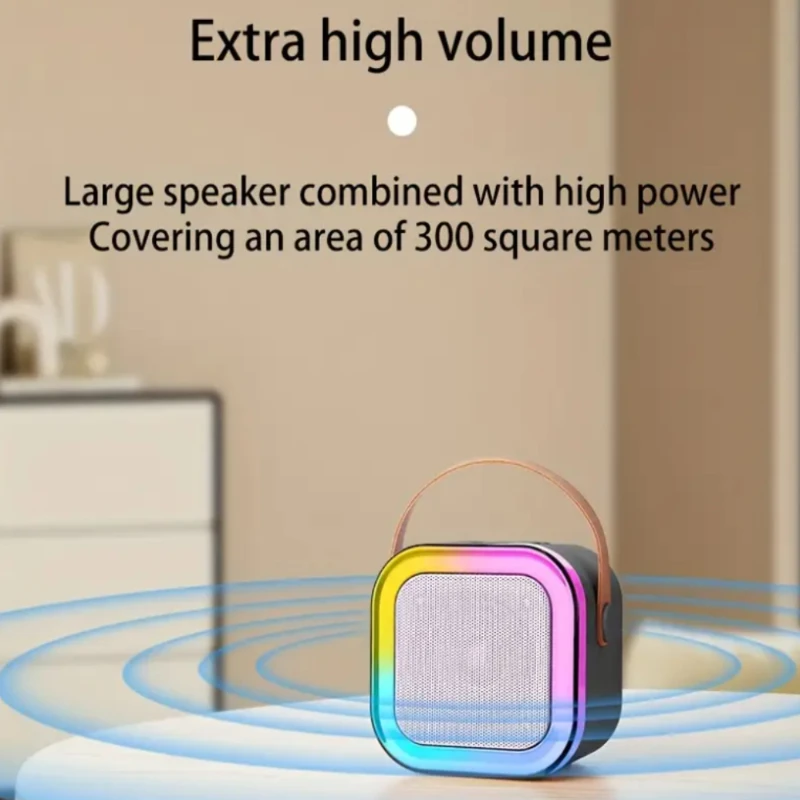 مكبر صوت كاريوكي بلوتوث محمول مع ميكروفونات لاسلكية مزدوجة، وأضواء LED RGB، وبطارية قابلة لإعادة الشحن، وصوت عالي الجودة