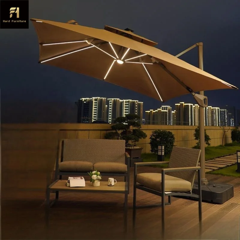 

Aluminum Big Size Outdoor LED Solar Parasol Garden Cafe Beach Patio Umbrella & Bases