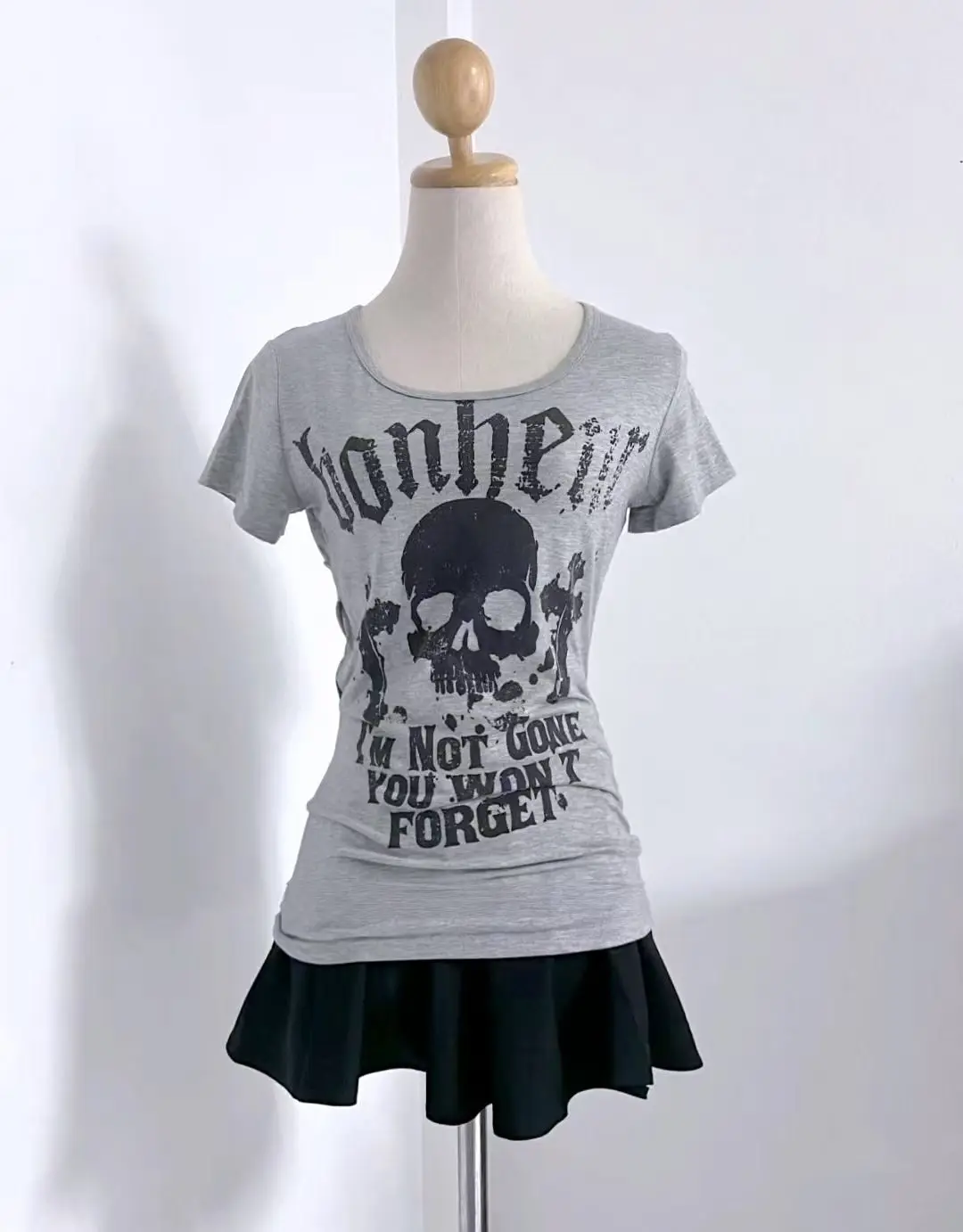 Onalippa Fashion Vintage Shibuya Hot Girl Skull Letter Print Vintage American Summer New Original Grey T-shirt Top Trendy