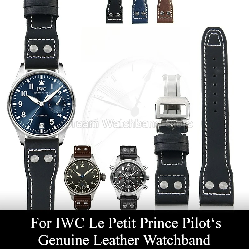 High Tensile Strength Cowhide Watch Strap Rivet-decorated for IWC Le Petit Prince Portofino Spitfire Flat Interface 20 21 22mm