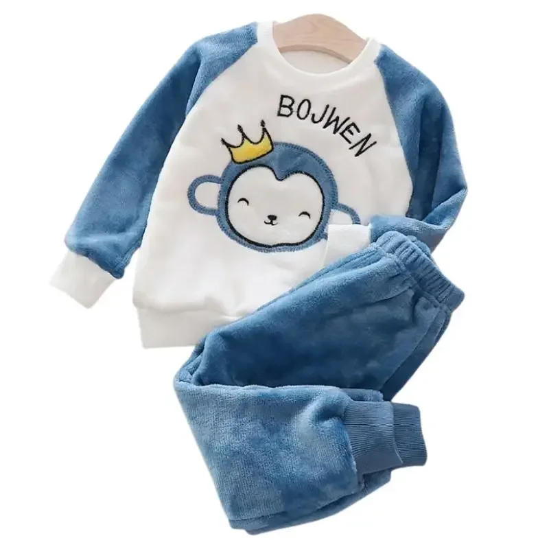 Coral Velvet Super Soft Pajamas Sets for Kids Boys Girls Long Sleeves Pants Lazy Children Sleepwear Sets Solid Nightwear Suits