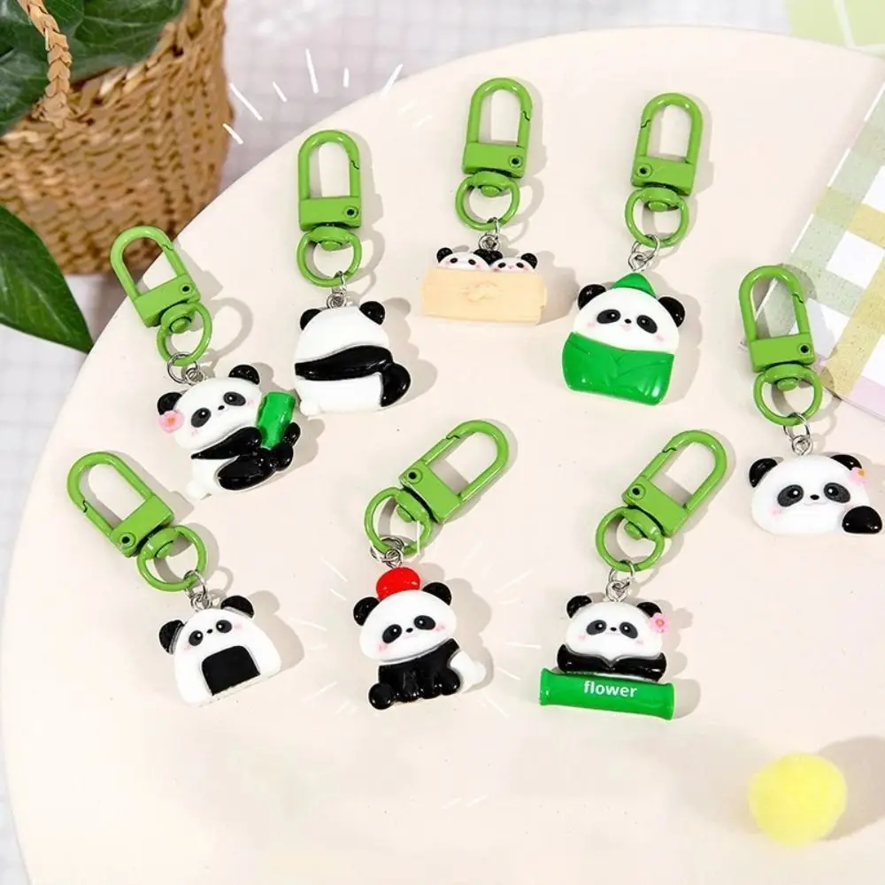 Bamboo Tube Panda Keychain Flower Panda Pendant Sushi Panda Keychain Cute Cartoon Key Ring Kawaii Animal Zoo Gift