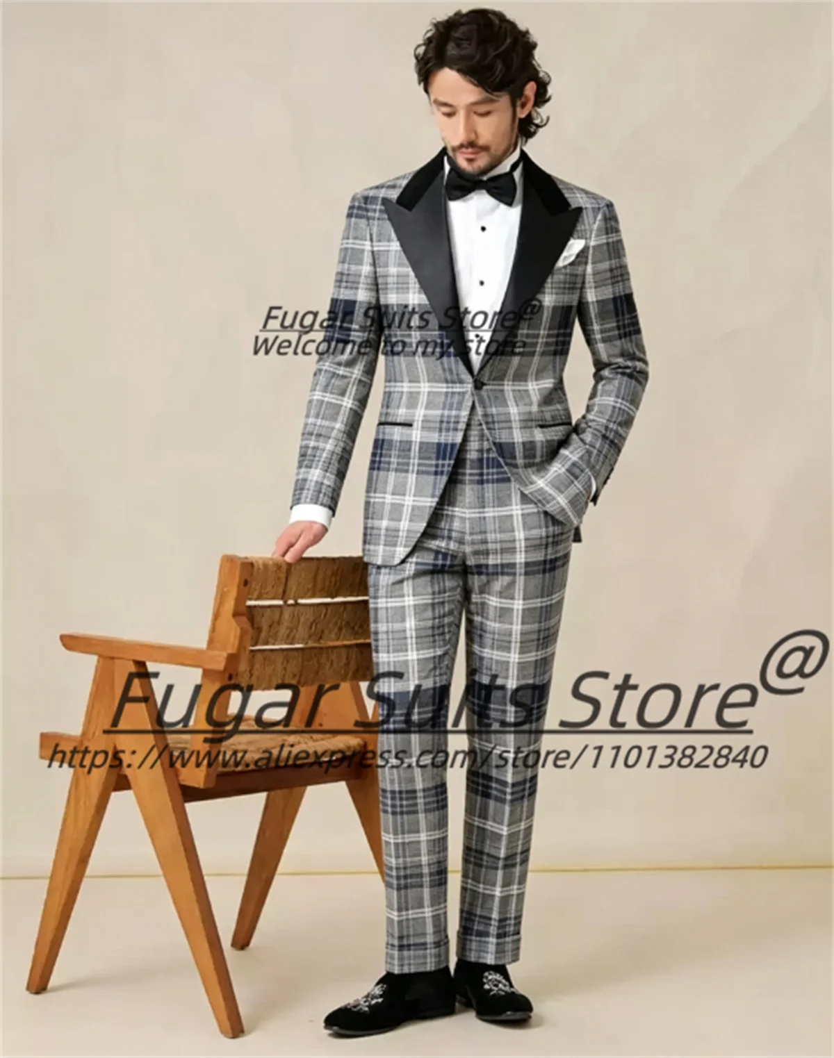 Business Classic Plaid Men Suits Customized Slim Fit Peak Lapel Groom Wedding Tuxedos Handsome Formal 2 Pcs Sets Ropa Hombre