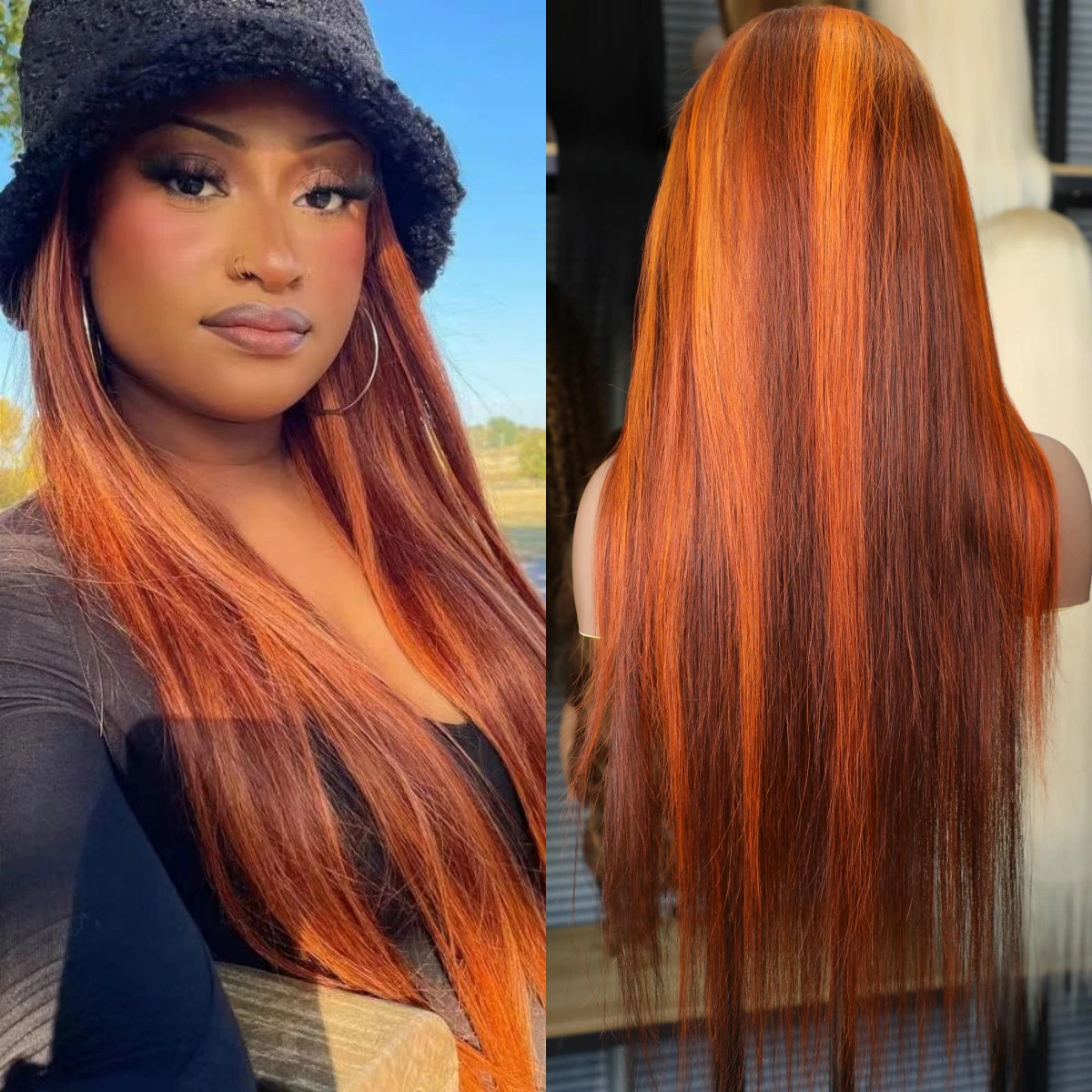 Highlight 4/350 Brown Ginger Orange Color 34Inch Brazilian HD Lace Wigs Straight Transparent HD Lace Frontal Human Hair Wigs