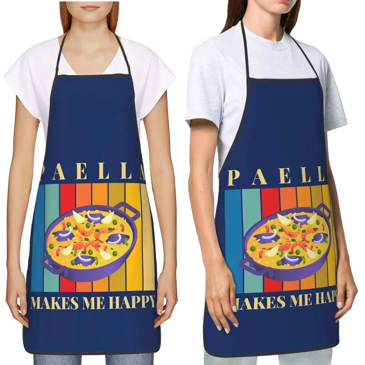 Paella Me hace feliz delantales Chef cocina hornear Tablier babero impermeable limpieza de cocina delantal para mujeres hombres pintura