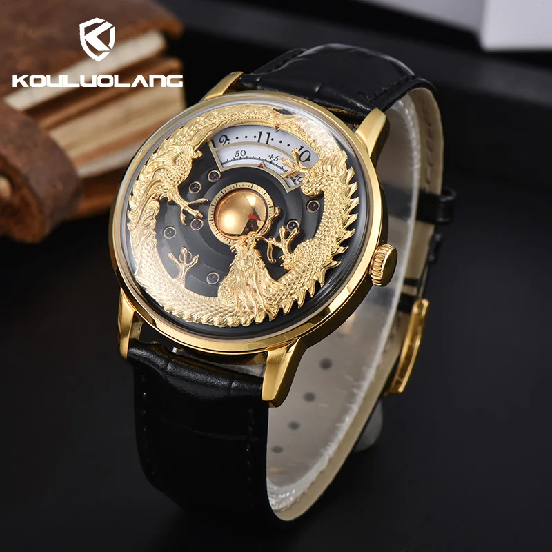 

kuouluolang 42mm domestic modified automatic mechanical movement high hardness glass men's luxury gold Dragon Watch