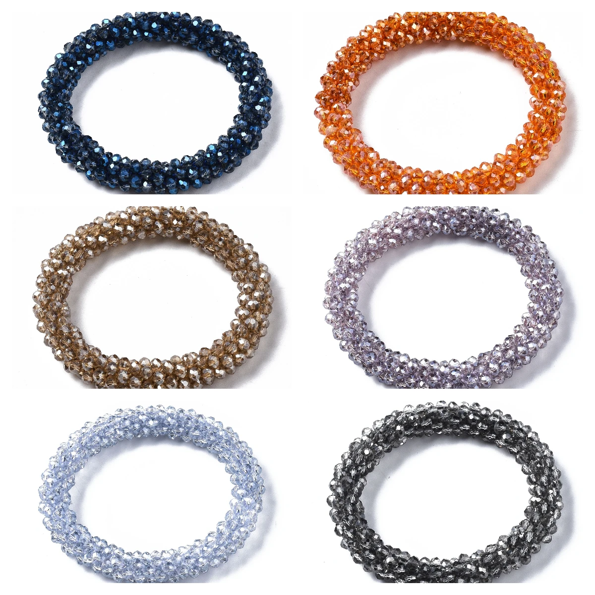 10 pcs Faceted Crystal Glass Beads Stretch Bracelets Pearl Luster Plated Rondelle Bracelets for Woman's Party Jewelry Gift