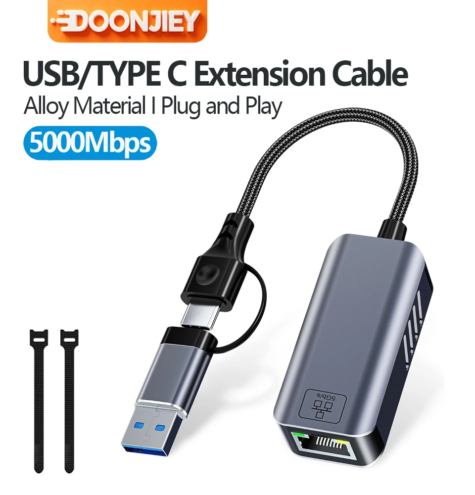 USB C to Ethernet Adapter 5 Gbps USB-A & USB-C to RJ45 LAN 5000 Mbps Wired Network Converter, USB to Ethernet Adapter Compatible