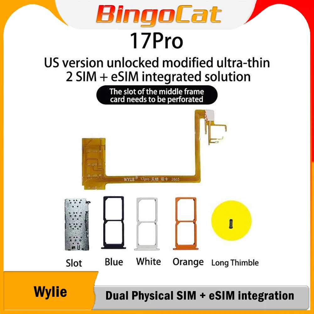 WYLIE US Version UN Locked Modified Ultra-thin Dual SIM+eSIM Integrated Solution With No SIM Card Restrictions For iPhone 17Pro