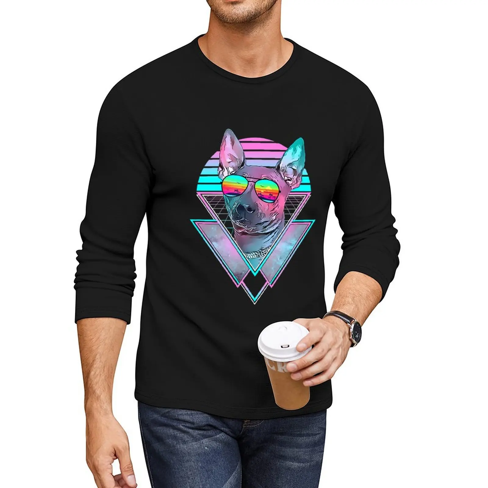 

American Hairless Terrier Dog Vintage Retro Vaporwave Beach \t\t Long T-Shirt black t shirt mens graphic t-shirts