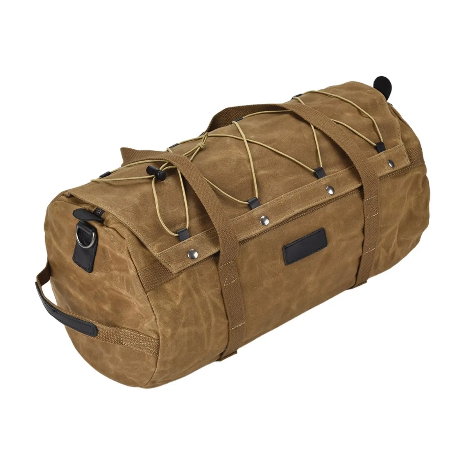 Motorcycle Rear Storage Bag Waxed Canvas Water Resistant Duffel for Weekend Travel with Shoulder Strap