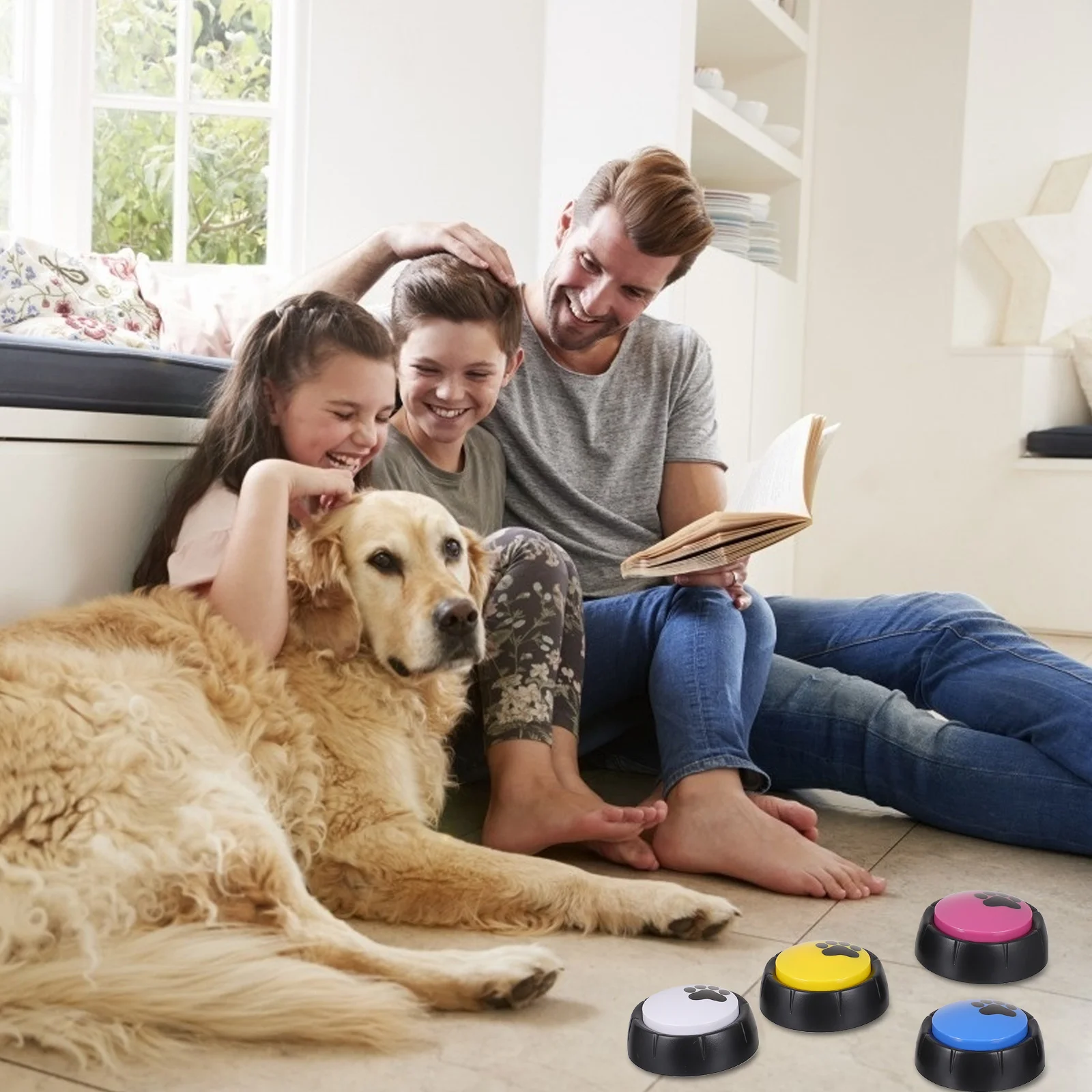 

4Pcs Pet Communication Button Voice Recorder Round Claw Design Bright Colors for Training Interactive Play ABS