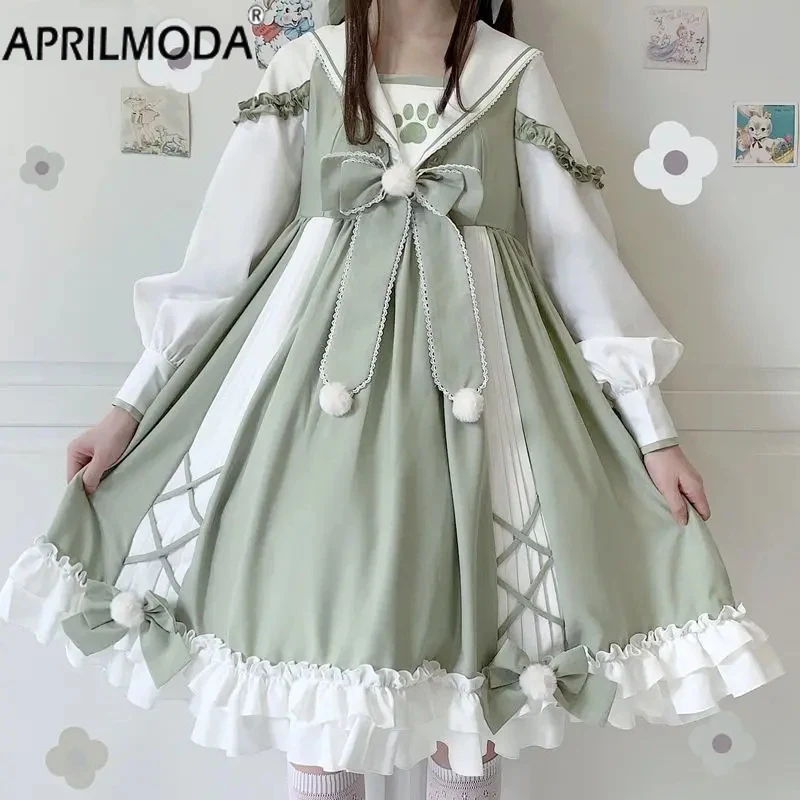 2024 Japanese Cosplay Ruffle Lolita Dresses Y2k Aesthetic Summer Kawaii A-line Bow Dress Fairy Grunge Student Patchwork Vestidos