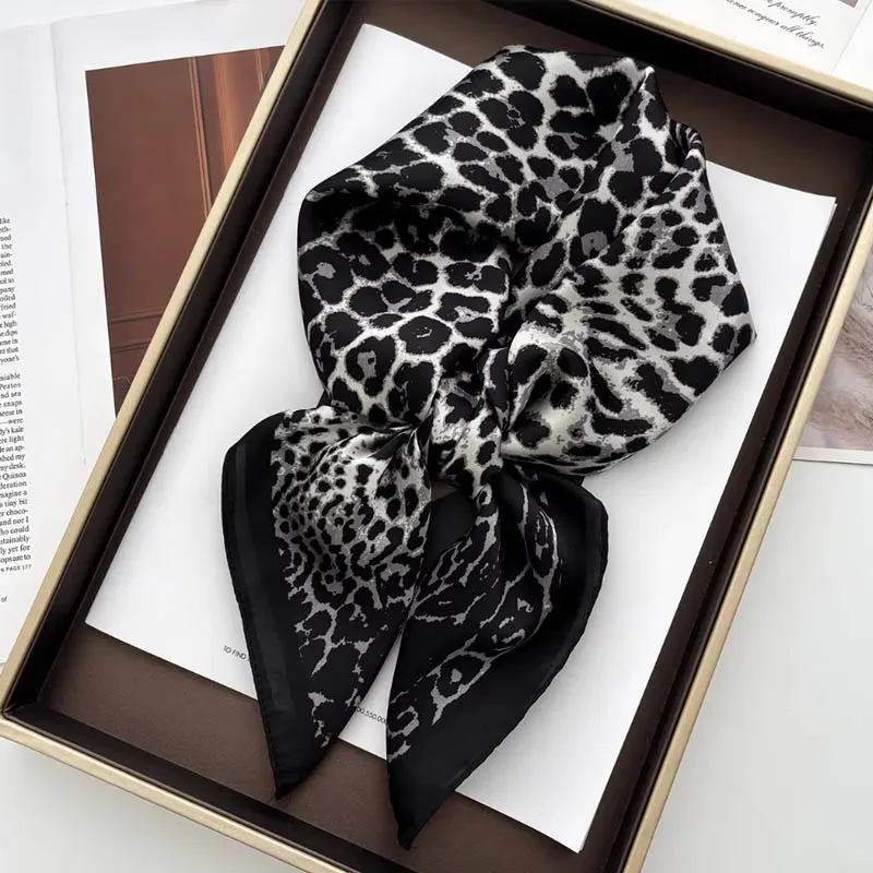 Luxury Leopard Print Female Satin Neck Scarf Square Hair Scarves Foulard Head Band Shawls Wraps Neckerchief Bandana Women 70cm - view 5