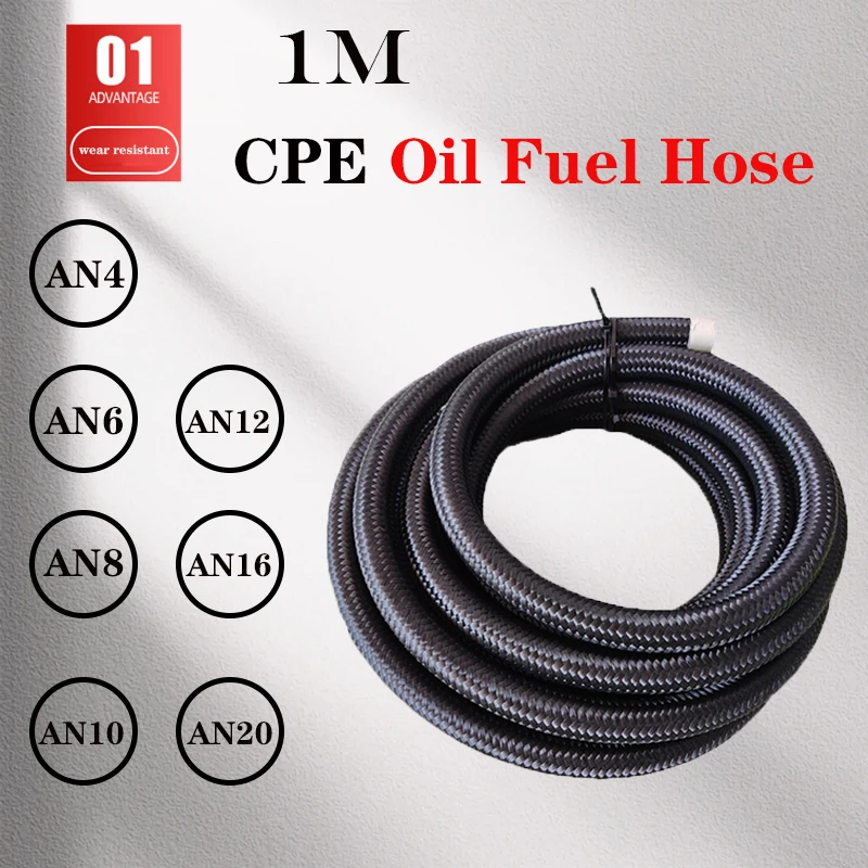 

1M AN4 AN6 AN8 AB10 AN12 AN16 AN20 Fuel Hose Oil Gas Cooler Hose Line Pipe Tube Nylon Stainless Steel Braided Inside CPE Rubber