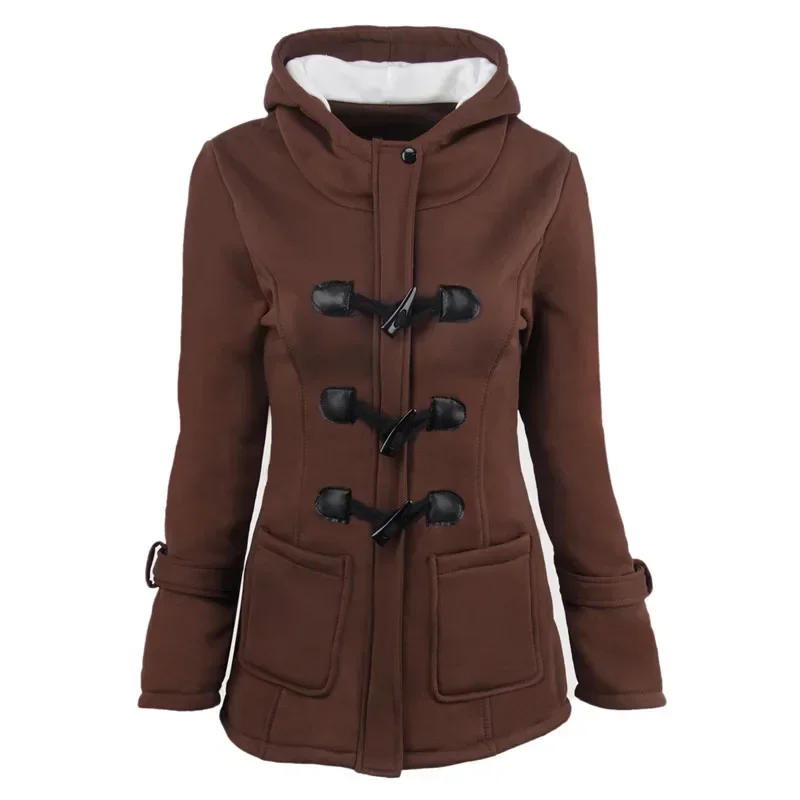 Casual Femmes Tralike Manteau 2024 Automne Fermeture Éclair À Capuche Manteau Femme Long Tralike Manteau Corne Bouton Outwear Dames ToP Pluse Taille