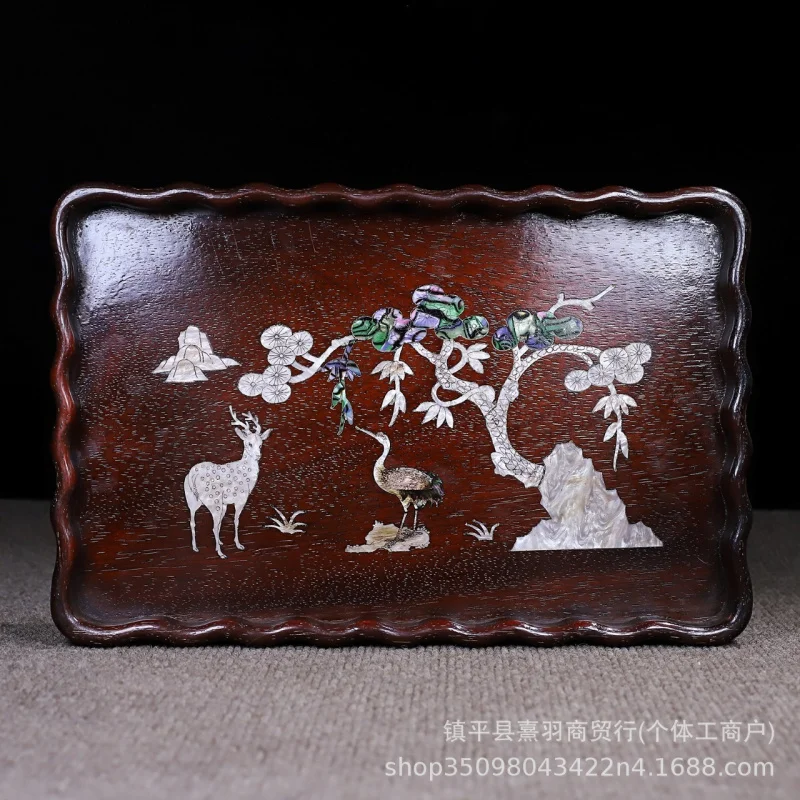 

Wholesale Small Leaf Red Sandalwood Inlaid Shell Orchid Fragrance Tea Tray Yearly Fish Tea Tray Tea Art Zen Live Streaming Drops