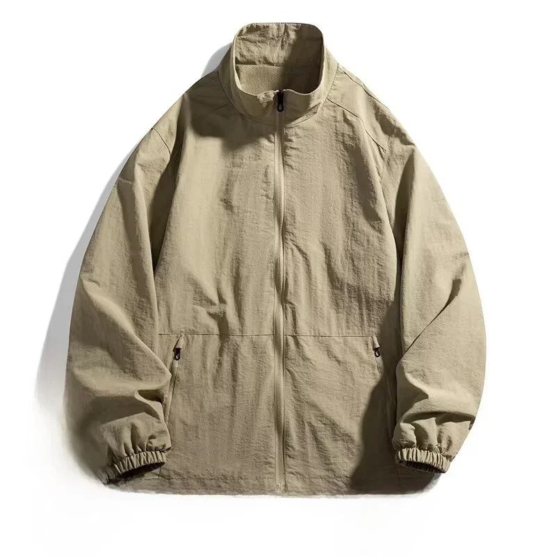 2026 New Men's Outdoor Polyester Fiber Casual Loose Large-Sized Jacket with Stand-Up Collar, Workwear-style Outdoor Jacket, Wind