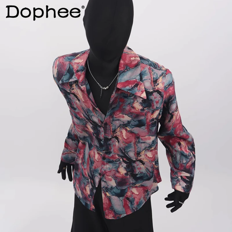 

Men's 2025 Spring Summer High-end Tops Male Niche Design Printed Long Sleeve Shirts Men's Fashion Handsome Loose Comfort Shirt