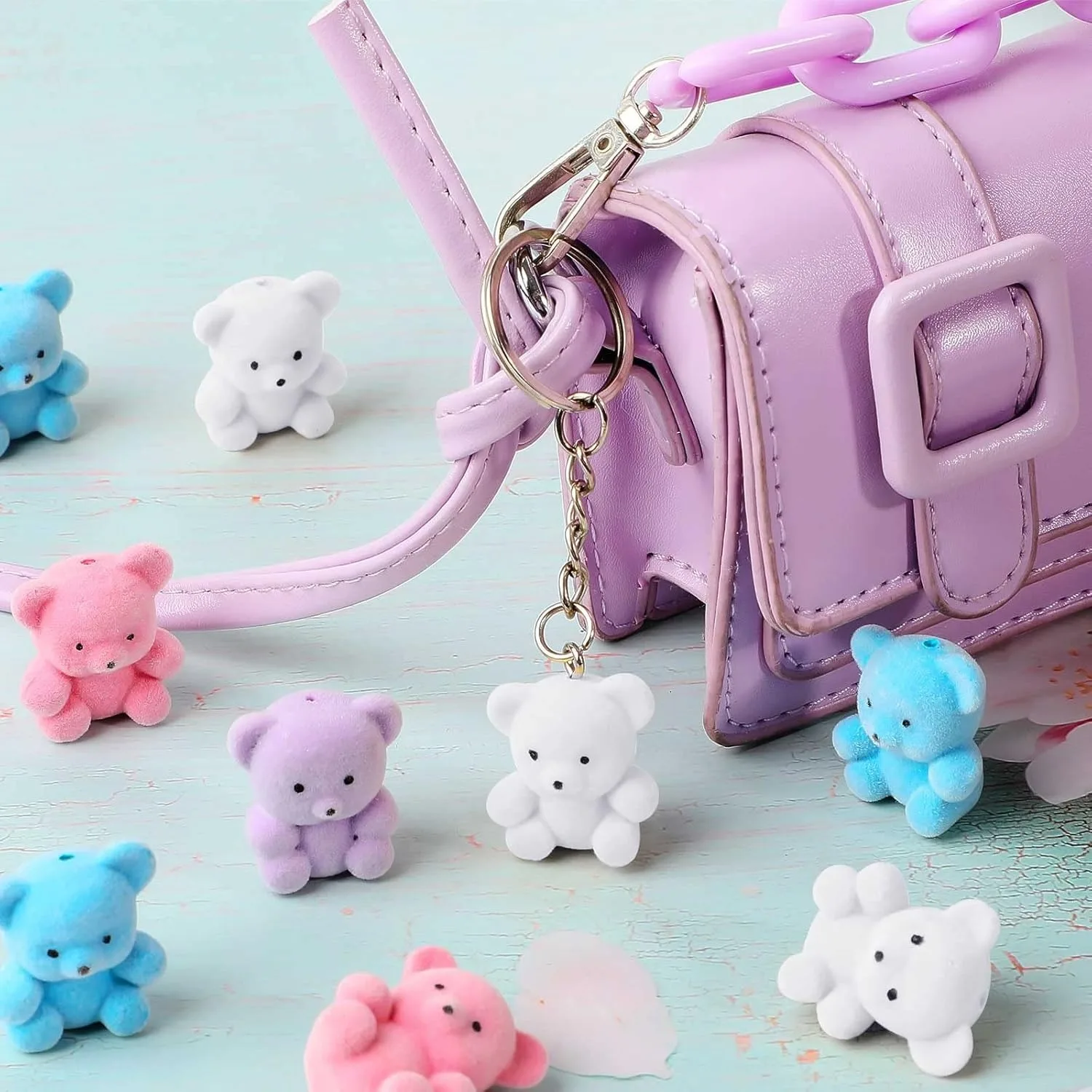 

12pcs Miniature Flocked Plush Mini Cartoon Bear Pendant for Bag Purse Backpack DIY Accessory