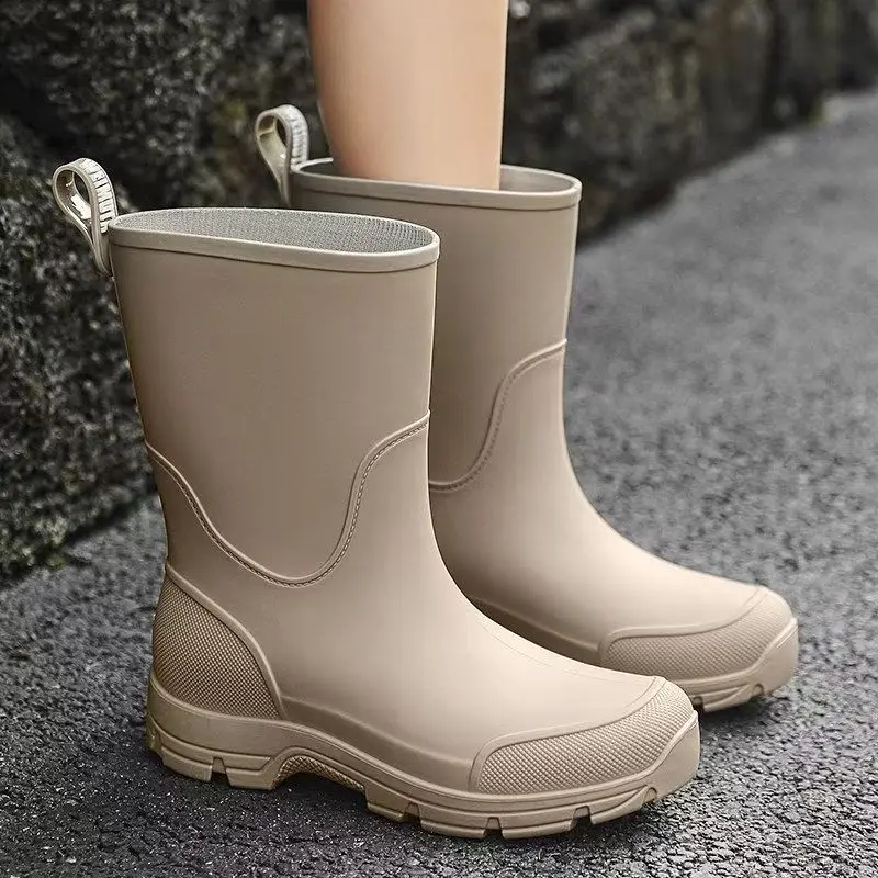 Men's Big Size Thick Sole High Top Rain Boots Spring Autumn New Flat Sole Round Toe Slip On Waterproof Unisex Kitchen Work Shoes