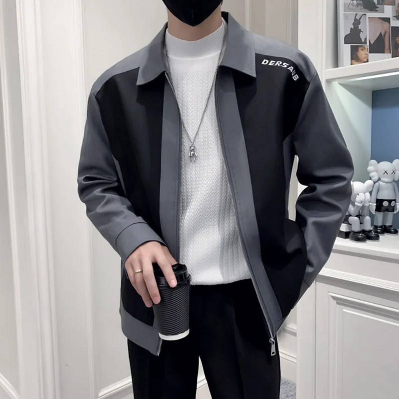 

Fashion Lapel Stitching Zipper High-end Embroidered Men's Jacket 2024 Spring Autumn Simple New Business Casual Top Men's Wear