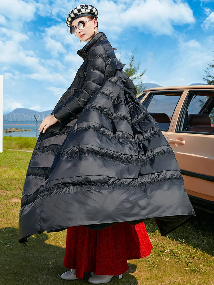 пуховая куртка Fit -20℃ Winter 130cm Longer Duck Down Coats Female Thicker Warm Fur Coats Was Thin Stand Collar Parkas wy1143