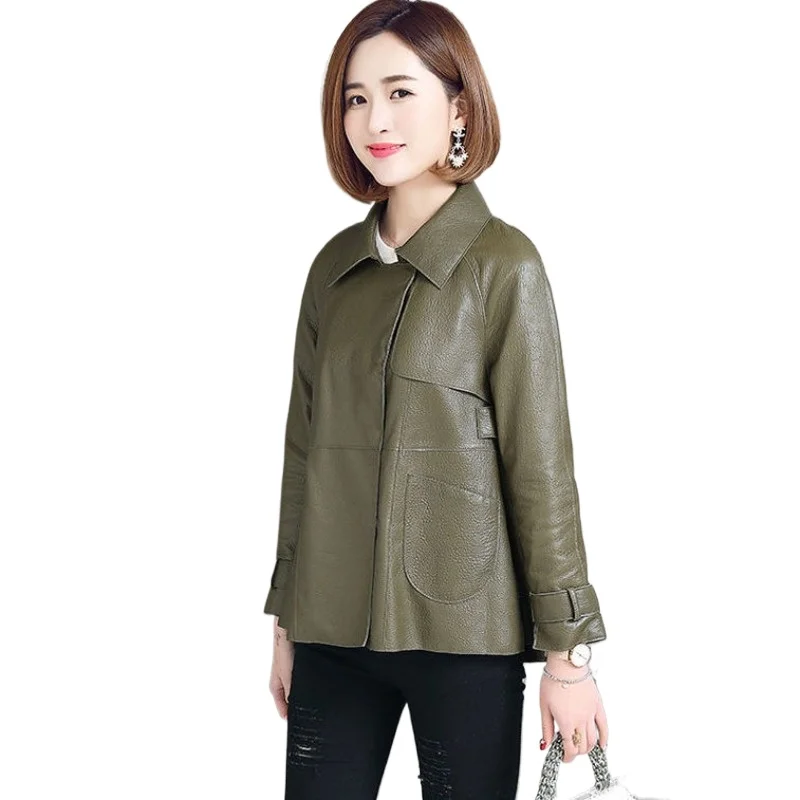 2025 nuova giacca in pelle giacca corta in pelle di pecora da donna versione coreana giacca slim moda primavera e autunno in pelle a bolle