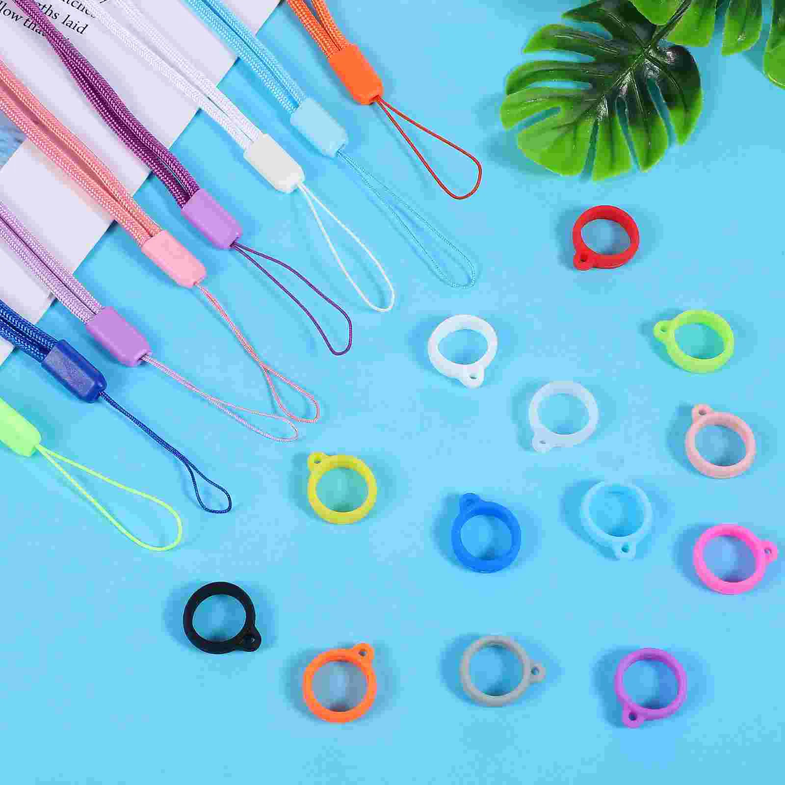 8 Pcs Black Pen Lanyard Set Leash Straps Key Holder for Anti-lost Silicone Rings with Round Miss