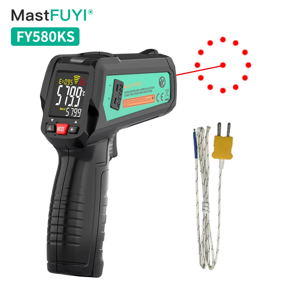 MASTFUYI FY580KS Digital Infrared Thermometer -50℃~580℃ Non-Contact Laser Temperature Meter 12:1 LCD Handheld Pyrometer