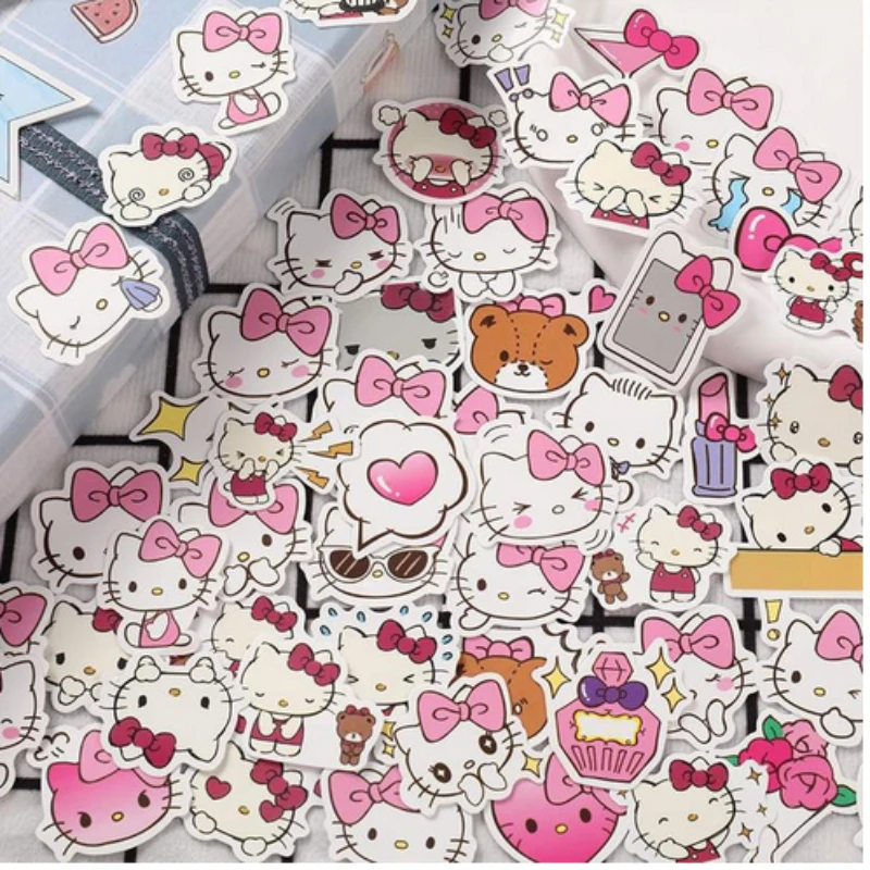 Imagem -03 - Anime Sanrio Olá Kitty Adesivo Kawaii Adesivo Graffiti Bagagem Caixa do Telefone Computador Portátil à Prova Dágua Bonito Papelaria Adesivo Presente 60 Pcs por Conjunto