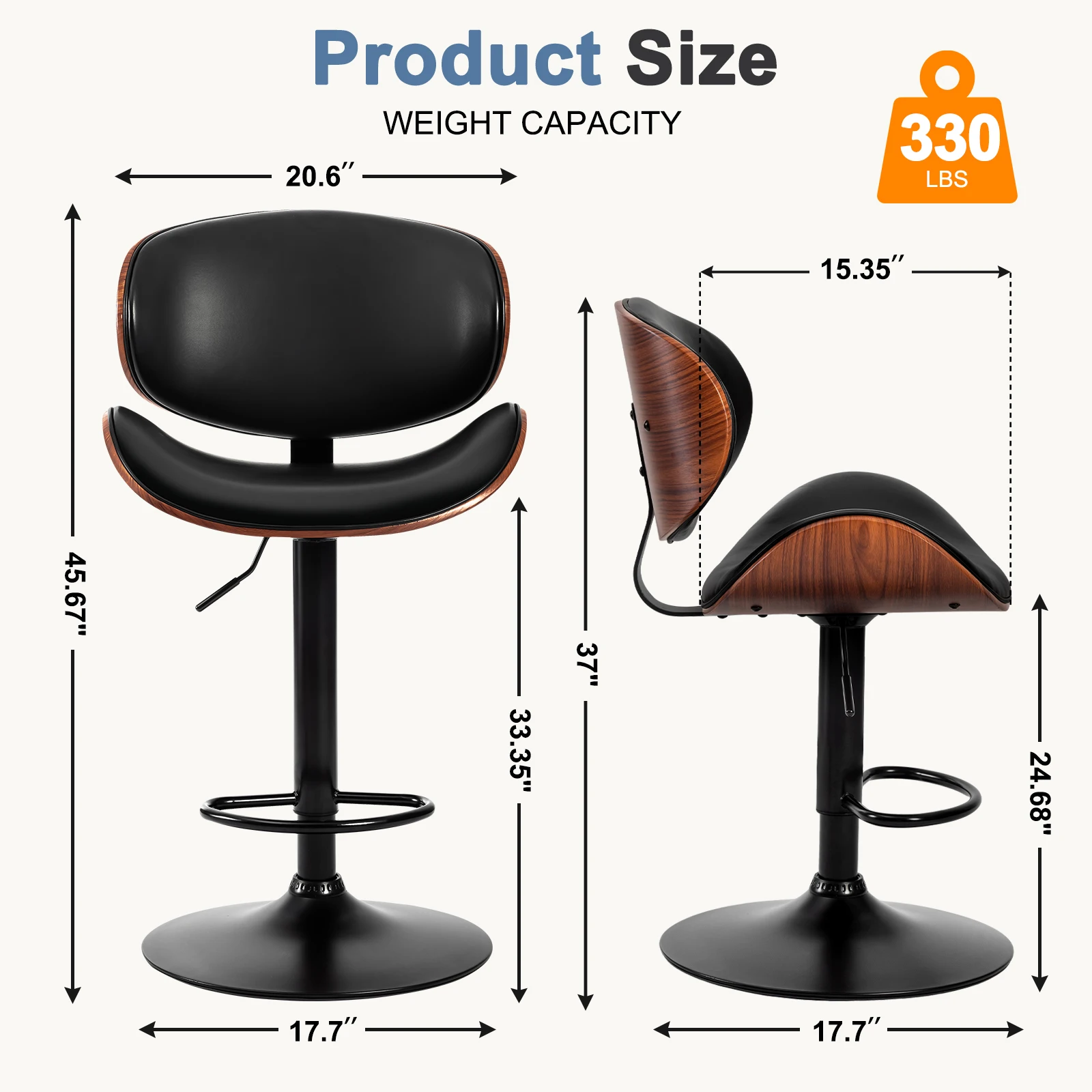 MCQ Swivel Ergonomic Office Chair Set of 2 Adjustable Counter Height Bentwood PU Leather Upholstery Chair with Back and Footrest image 5